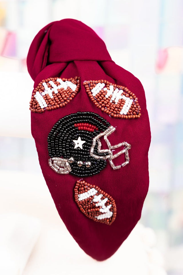 Fall Means Football Wine and Black Seed Bead Knotted Headband - Wholesale Accessory Market