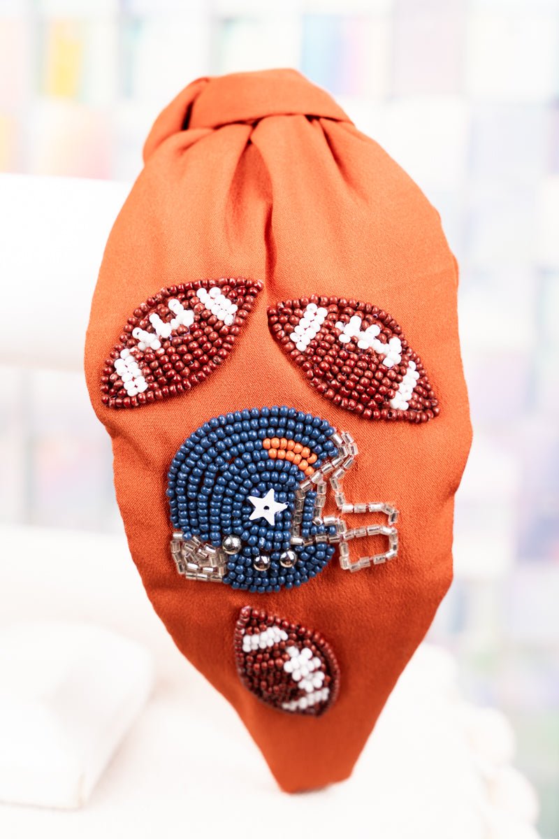 Fall Means Football Burnt Orange Seed Bead Knotted Headband - Wholesale Accessory Market