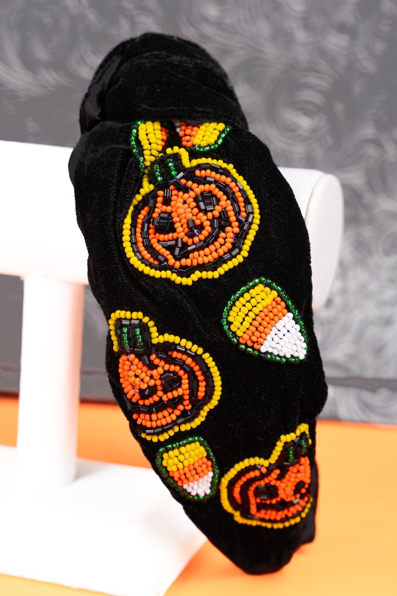 Candy Corn Black Knotted Seed Bead Headband - Wholesale Accessory Market