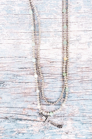 Amazonite Silvertone John 3:16 Cross Layered Necklace - Wholesale Accessory Market