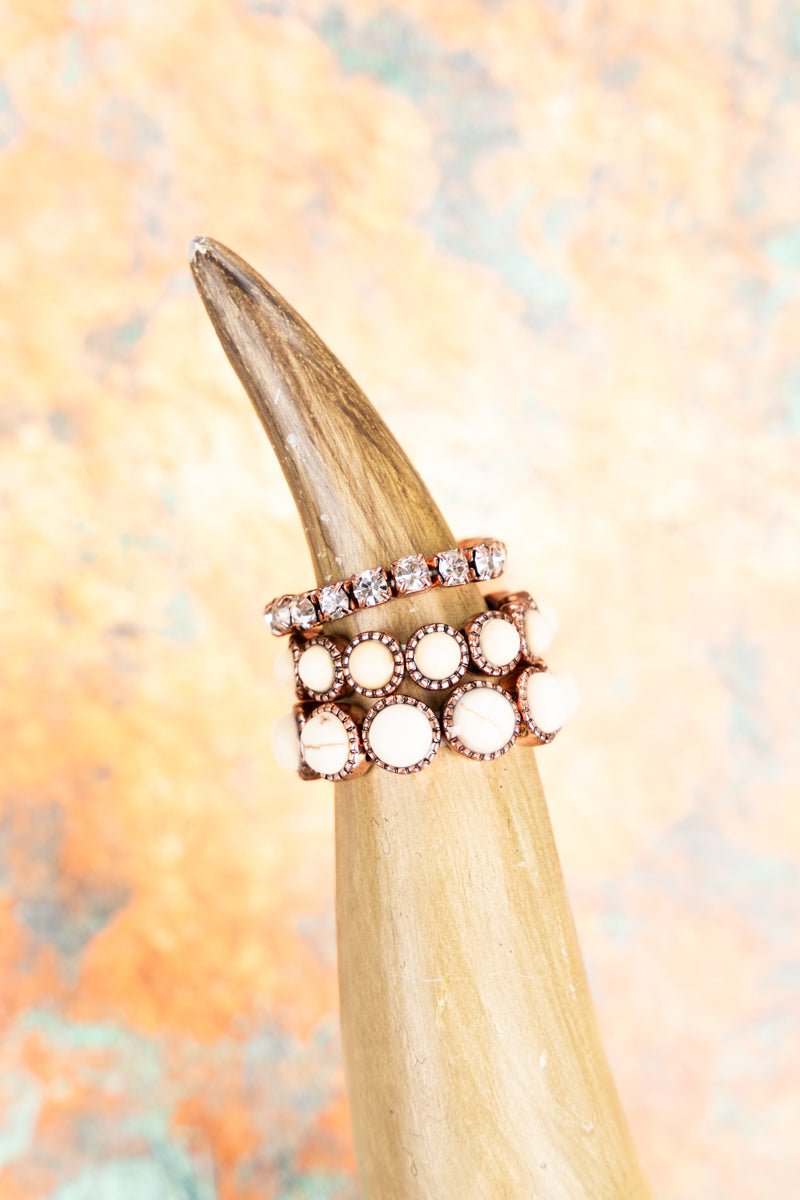 Coppertone Rhinestone and White Stretch Ring Set - Wholesale Accessory Market