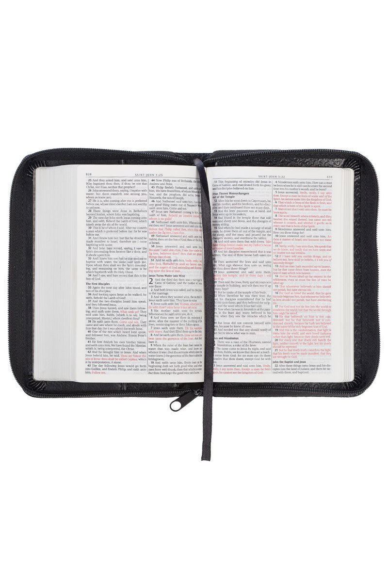 Black Faux Leather Zippered Mini Pocket KJV Bible - Wholesale Accessory Market