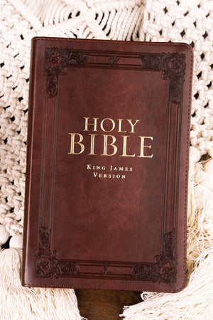 Saddle Tan Faux Leather Deluxe KJV Gift Bible with Thumb Index - Wholesale Accessory Market