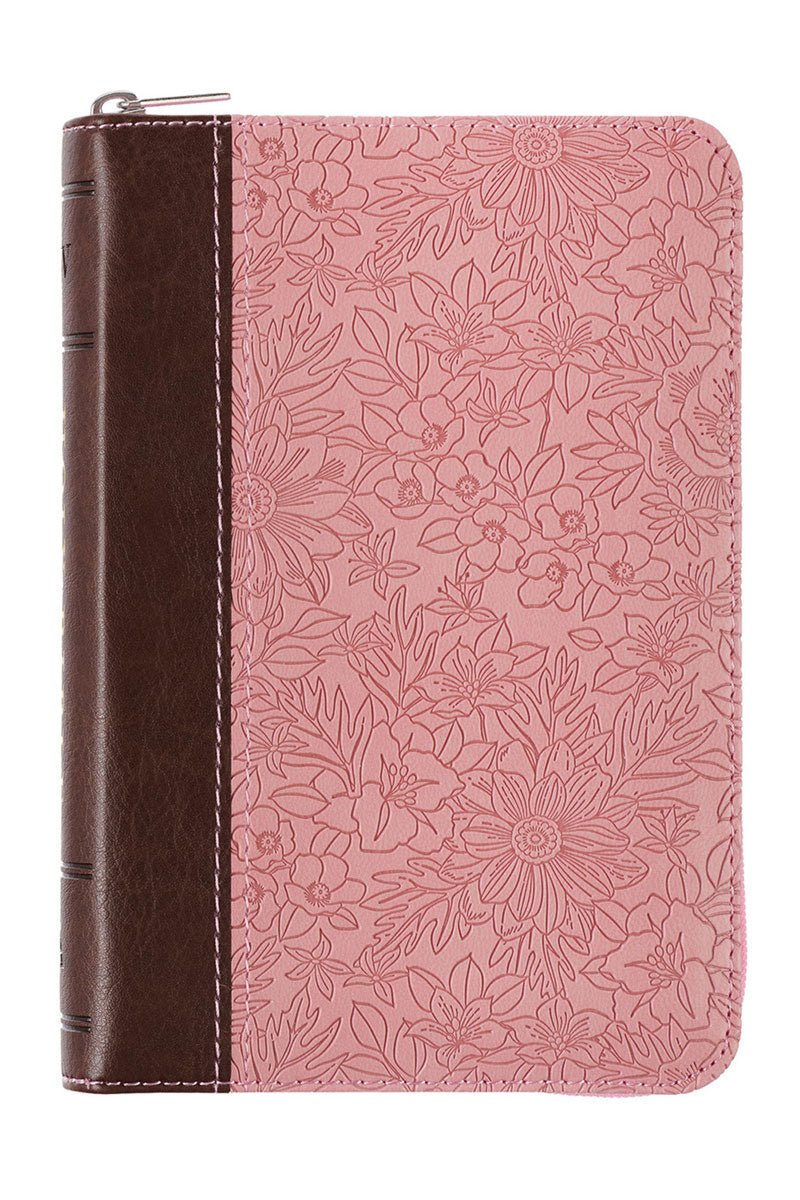 Pink Floral Faux Leather Zippered Mini Pocket KJV Bible - Wholesale Accessory Market