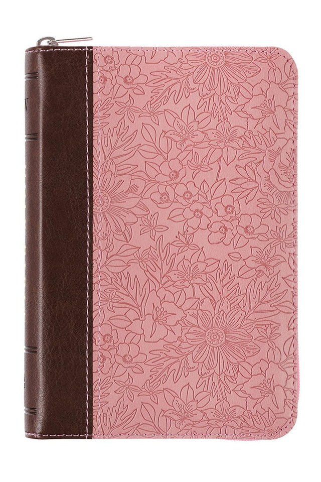 Pink Floral Faux Leather Zippered Mini Pocket KJV Bible - Wholesale Accessory Market