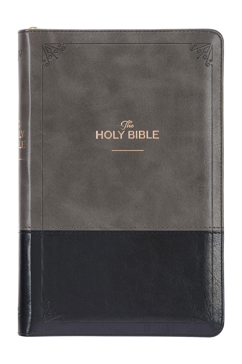 Gray and Black Faux Leather Zippered KJV Bible with Thumb Index - Wholesale Accessory Market