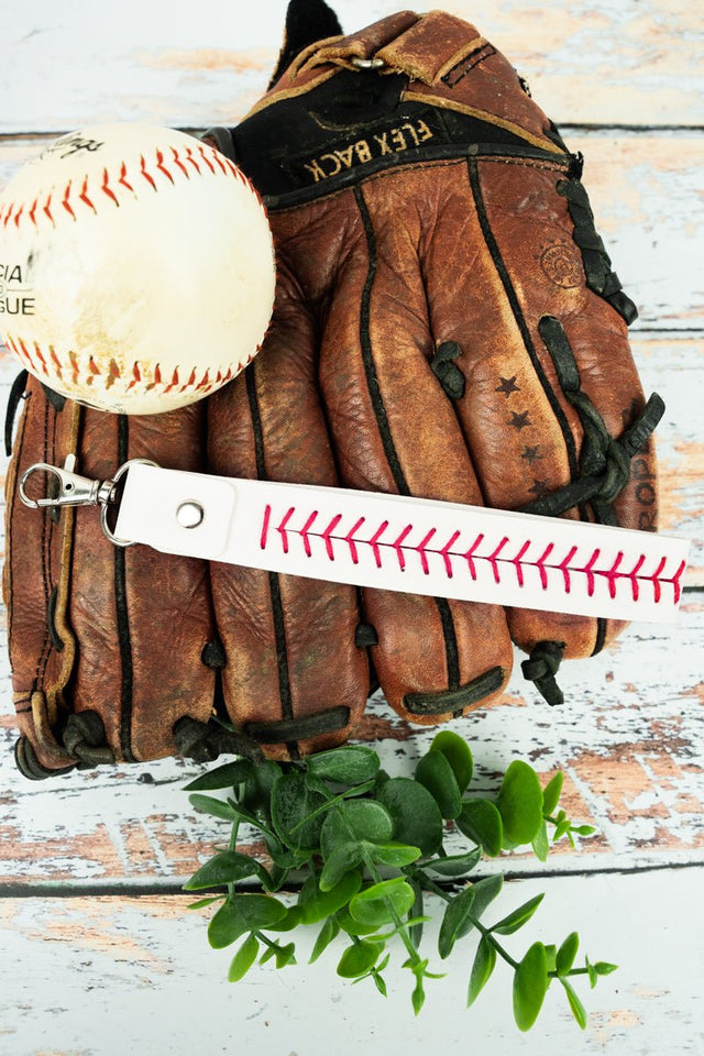 Baseball Stitched Faux Leather Wristlet Keychain - Wholesale Accessory Market