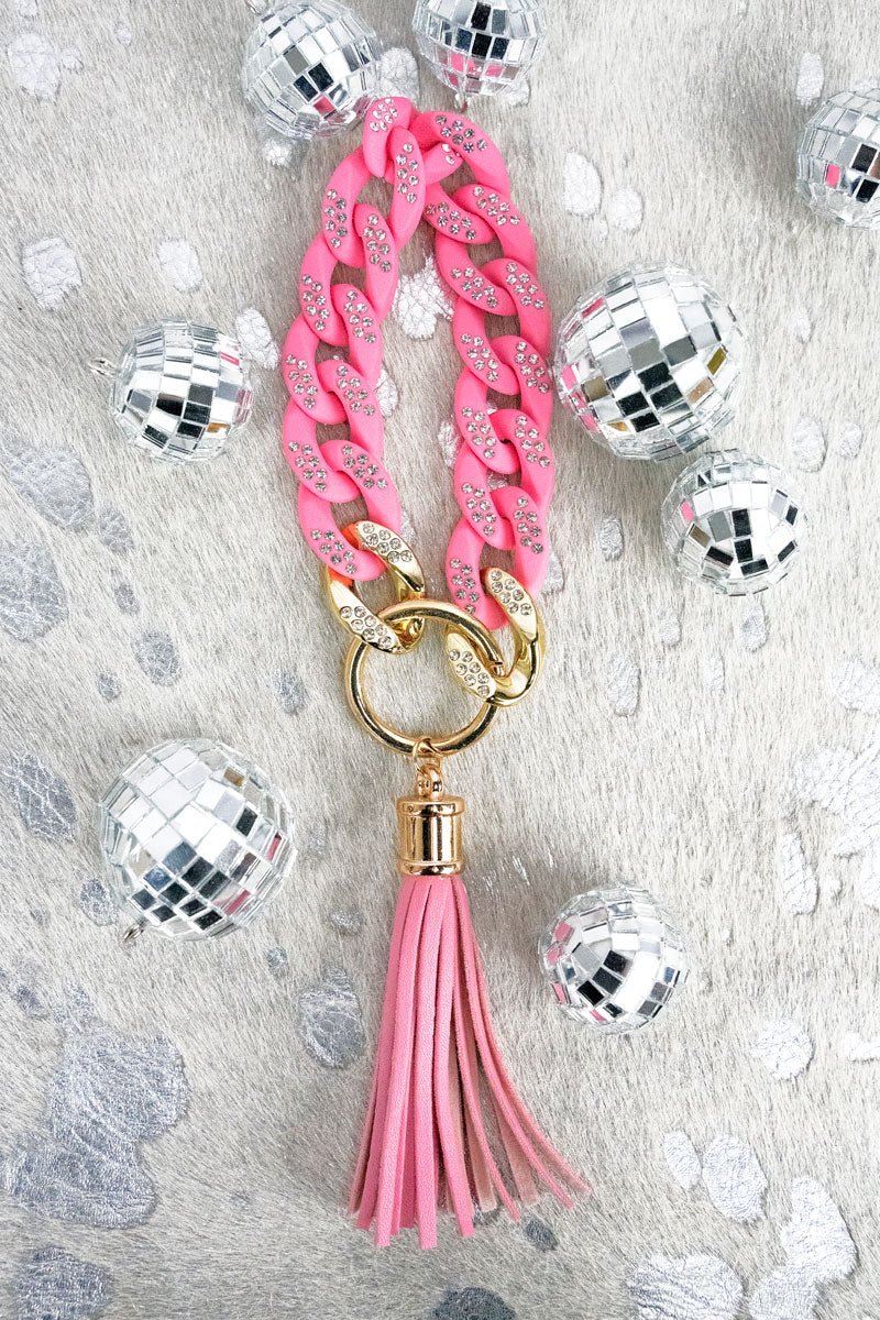 Chain Link Tassel Wristlet Key Chain, Pink