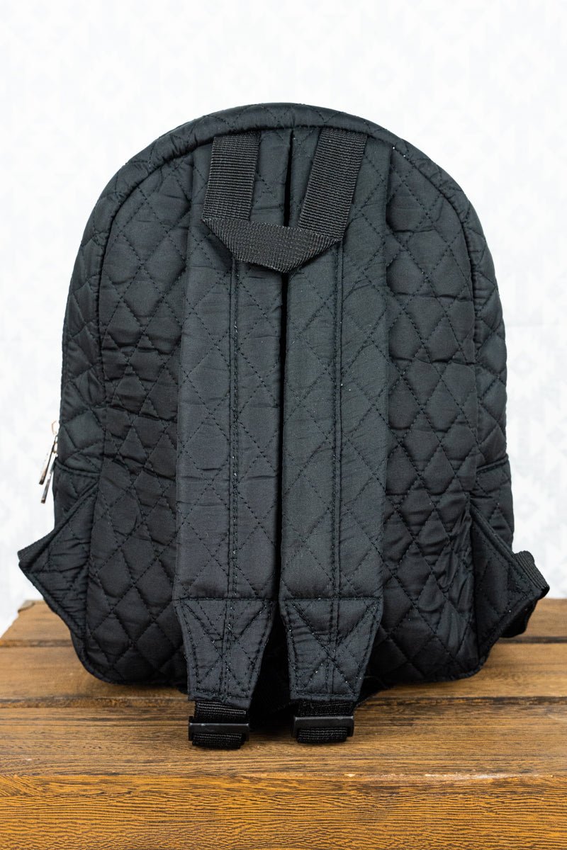 Black Vegan Leather Backpacks Twist Lock Quilted Bags