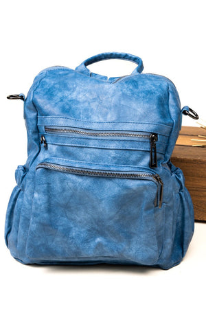 The Best Day Blue Faux Leather Backpack Tote - Wholesale Accessory Market