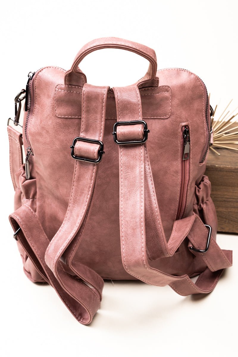 The Best Day Mauve Pink Faux Leather Backpack Tote