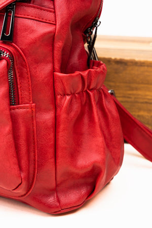 The Best Day Red Faux Leather Backpack Tote - Wholesale Accessory Market