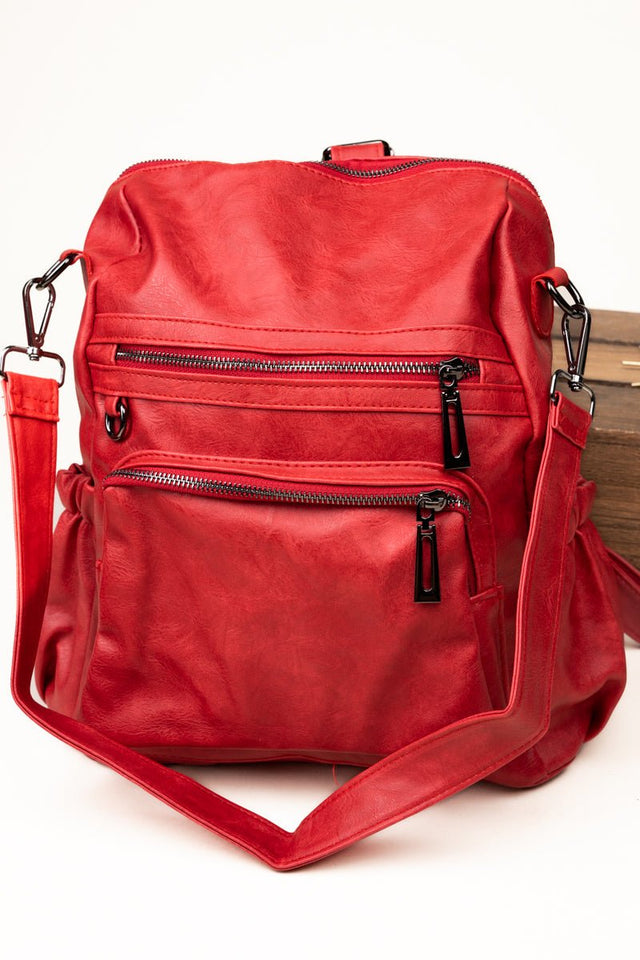 The Best Day Red Faux Leather Backpack Tote - Wholesale Accessory Market