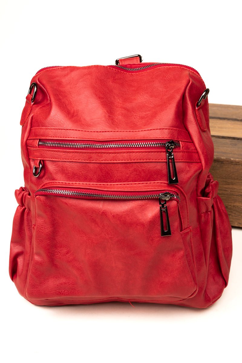 The Best Day Red Faux Leather Backpack Tote - Wholesale Accessory Market