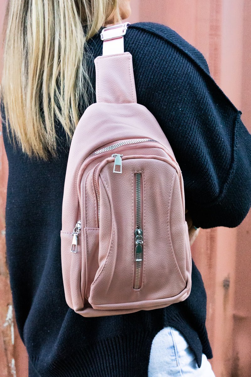 Pink Faux Leather Small Sling Backpack - Wholesale Accessory Market