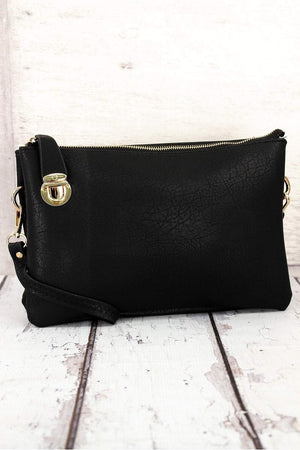 NGIL Black Faux Leather Buckle Lock Crossbody Clutch - Wholesale Accessory Market