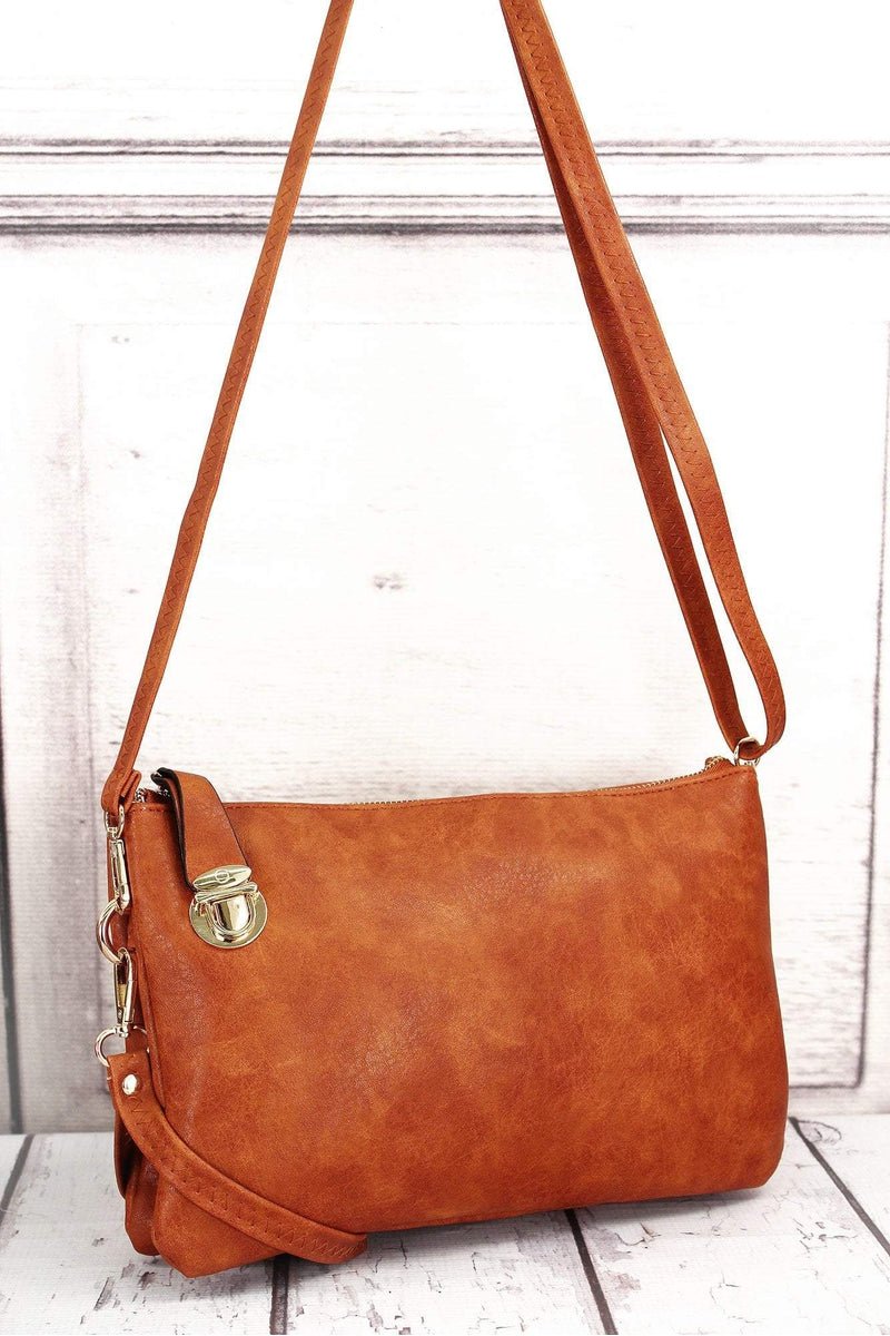 NGIL Light Brown Faux Leather Buckle Lock Crossbody Clutch - Wholesale Accessory Market