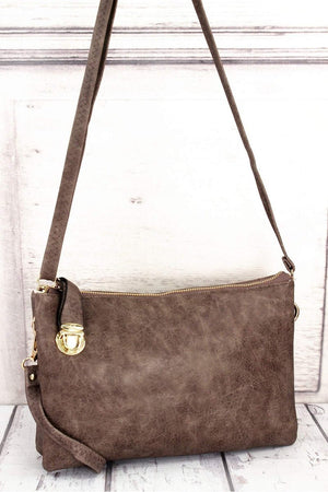 NGIL Taupe Gray Faux Leather Buckle Lock Crossbody Clutch - Wholesale Accessory Market