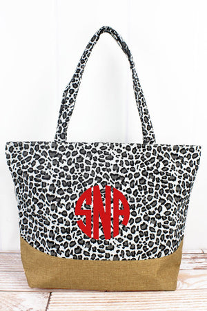 Black Leopard with Jute Trim Shoulder Tote - Wholesale Accessory Market