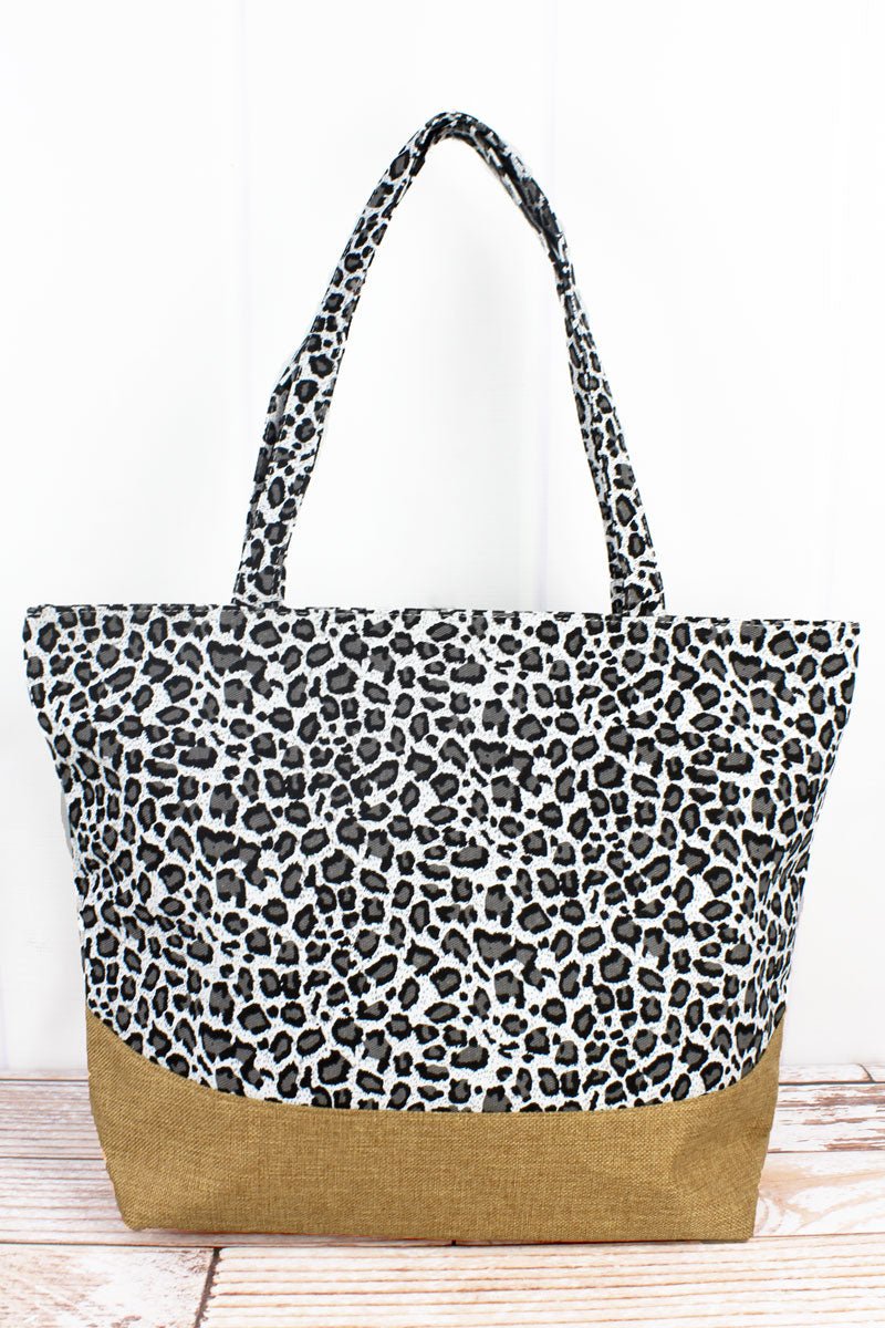 Black Leopard with Jute Trim Shoulder Tote - Wholesale Accessory Market