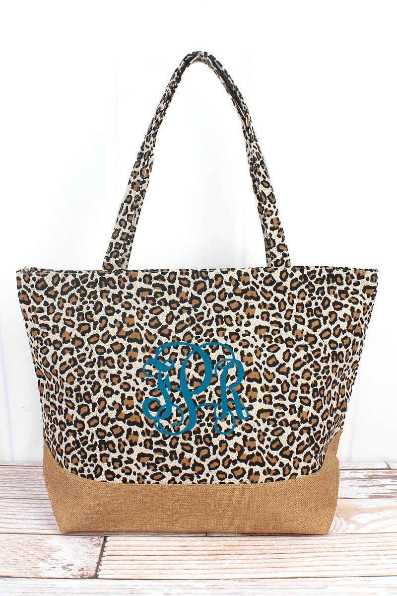 Brown Leopard with Jute Trim Shoulder Tote - Wholesale Accessory Market