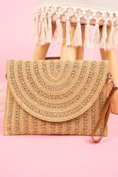 Crochet Raffia Clutch in Tan Straw Summer Bag Raffia Clutch 