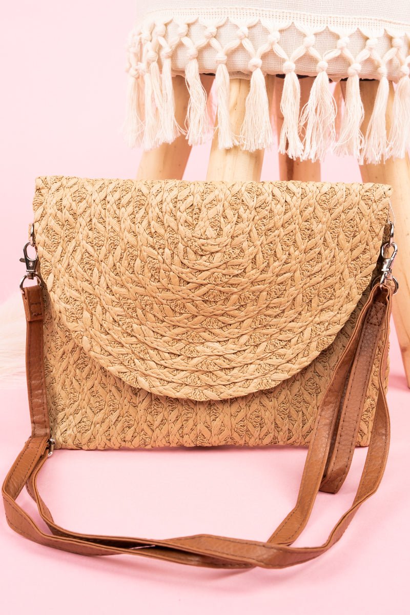 Island Breeze Taupe Straw Envelope Crossbody Clutch Wholesale