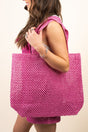 Sloane Straw Hot Pink Shoulder Tote - Wholesale Accessory Market