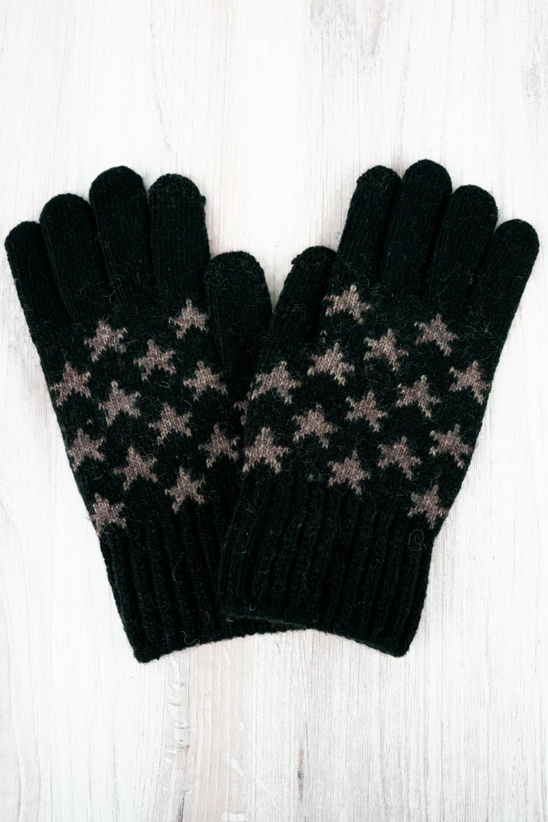 One Pair Starry Winter Night Smart Touch Gloves, Black - Wholesale Accessory Market