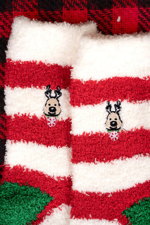 Dashing Through The Snow Reindeer Striped Fuzzy Socks - Wholesale Accessory Market