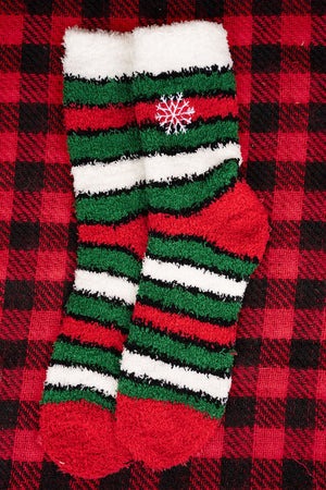 Let It Snow Striped Fuzzy Socks - Wholesale Accessory Market