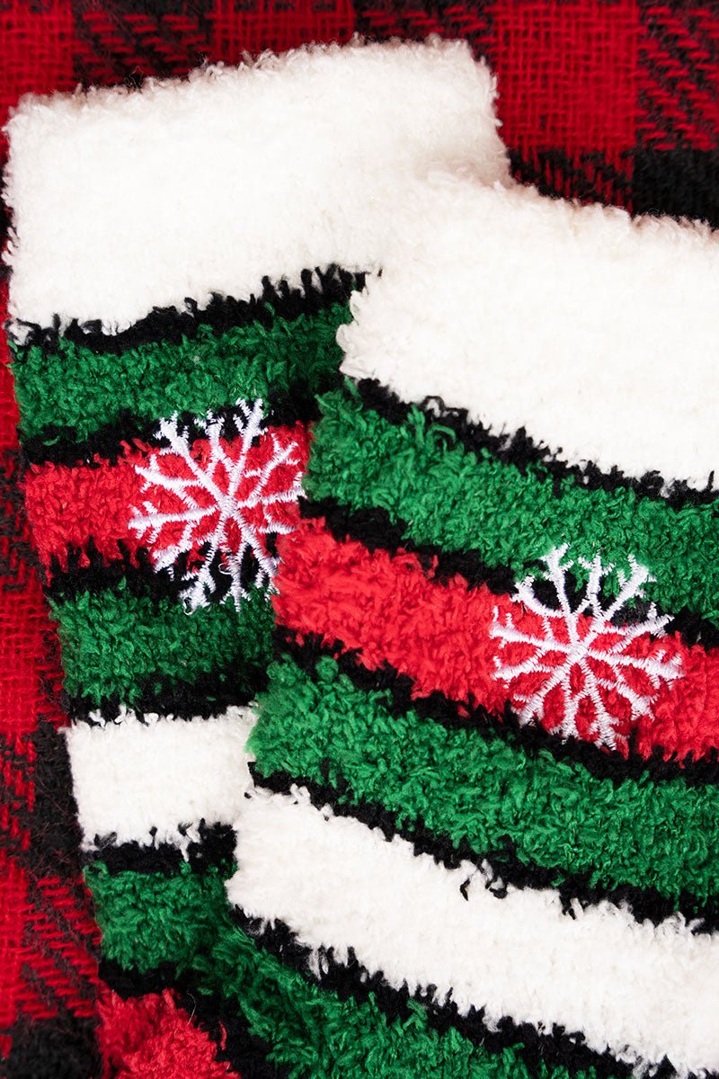 Let It Snow Striped Fuzzy Socks - Wholesale Accessory Market