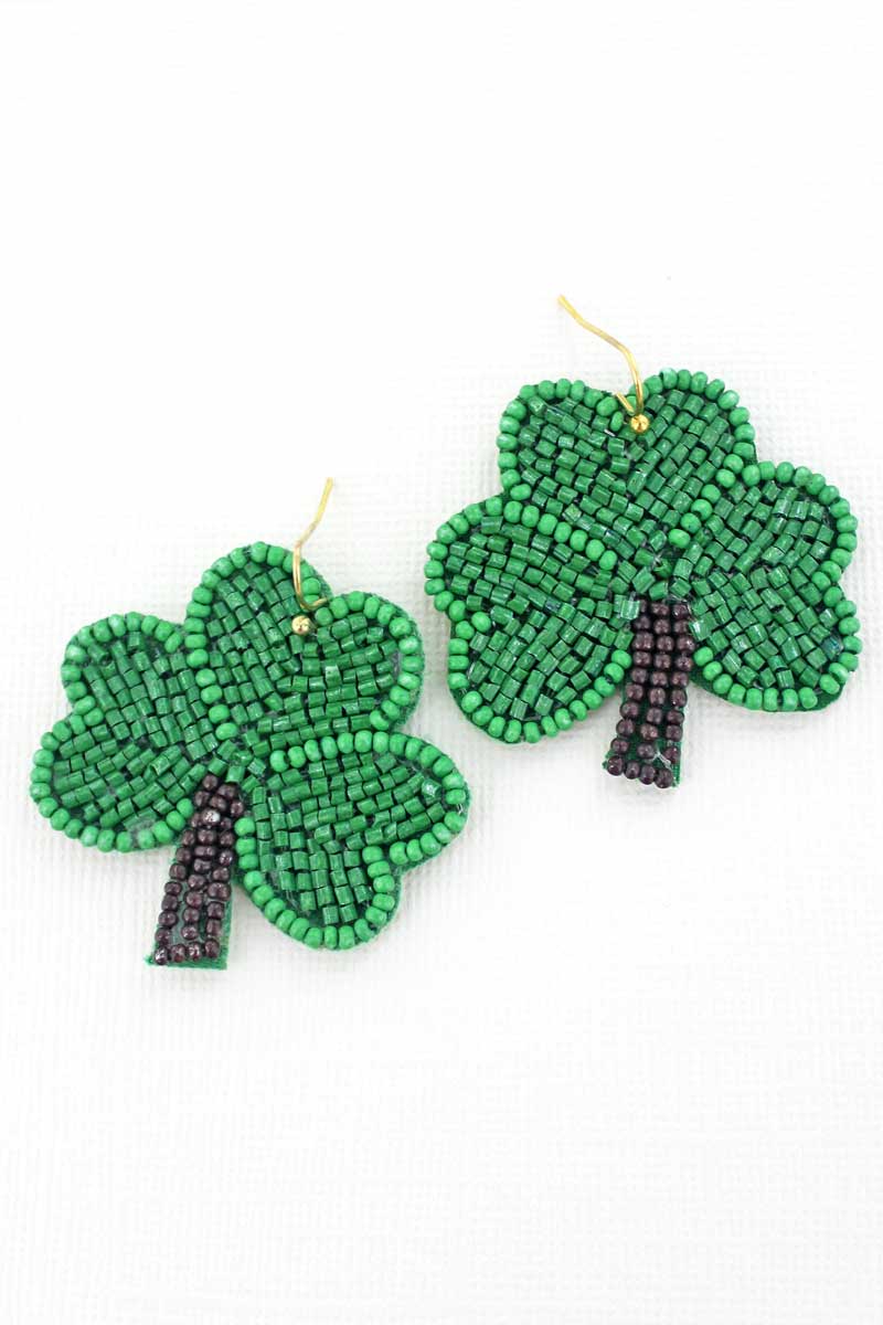 Saint Patrick's Day Shamrock Beaded Earrings, Green Beaded Earrings, Leprechaun