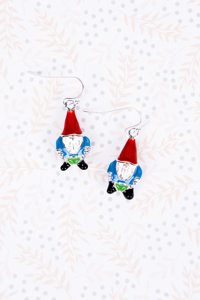 Holiday Gnome Silvertone Earrings - Wholesale Accessory Market