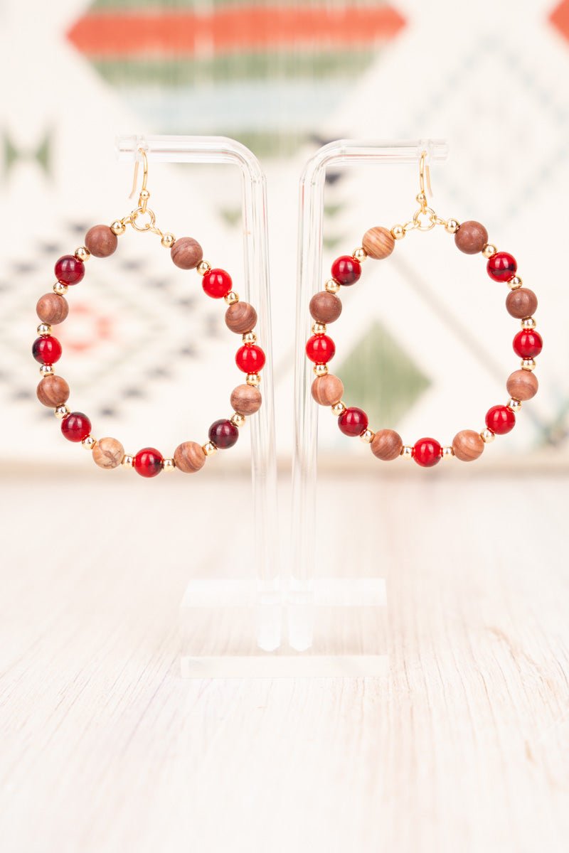 Red beaded deals hoop earrings