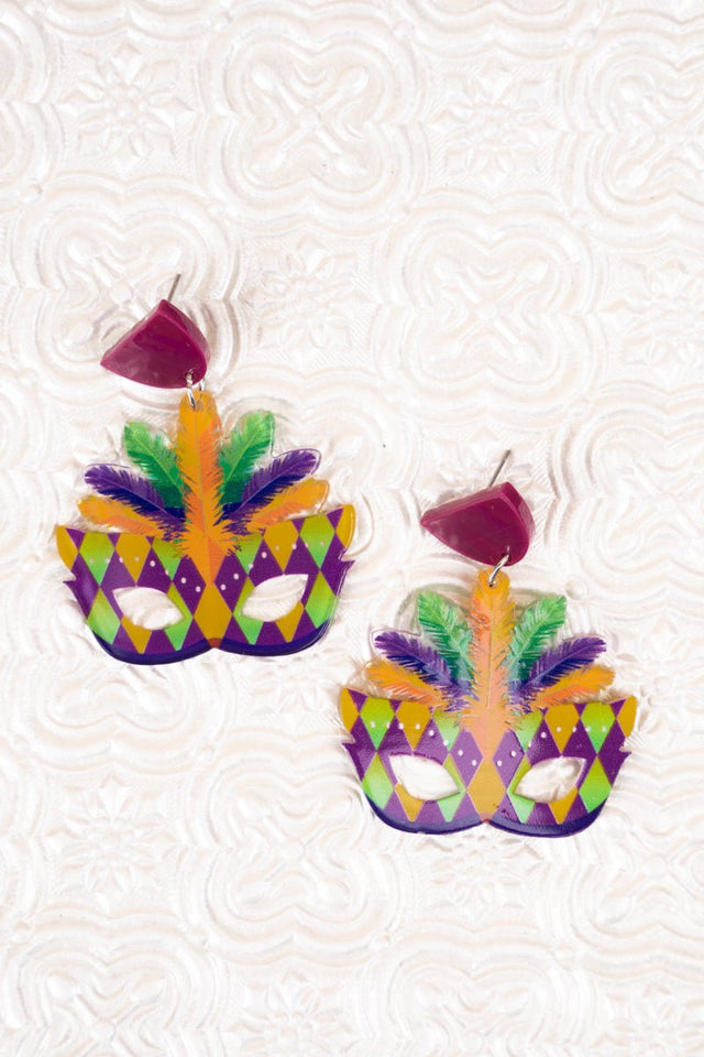 Mardi Gras Masquerade Mask Earrings - Wholesale Accessory Market