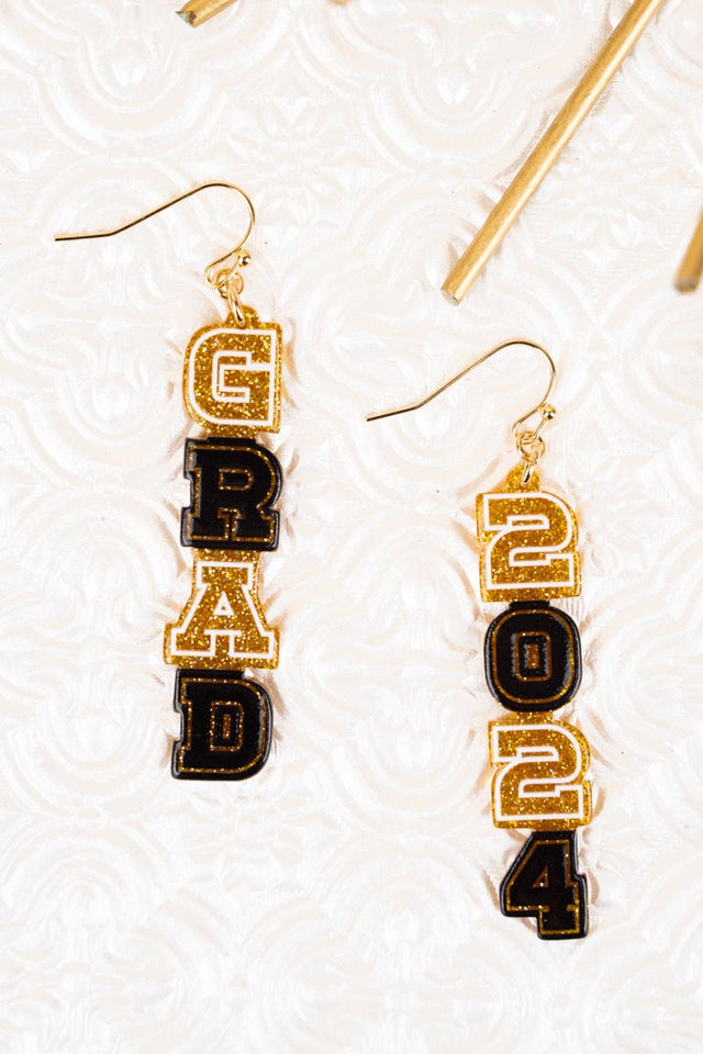 Grad Gold & Black Acrylic Earrings - Wholesale Accessory Market