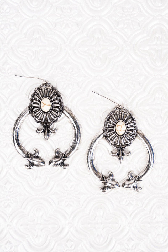 SALE! Howlite and Silvertone Kingman Arch Earrings - Wholesale Accessory Market