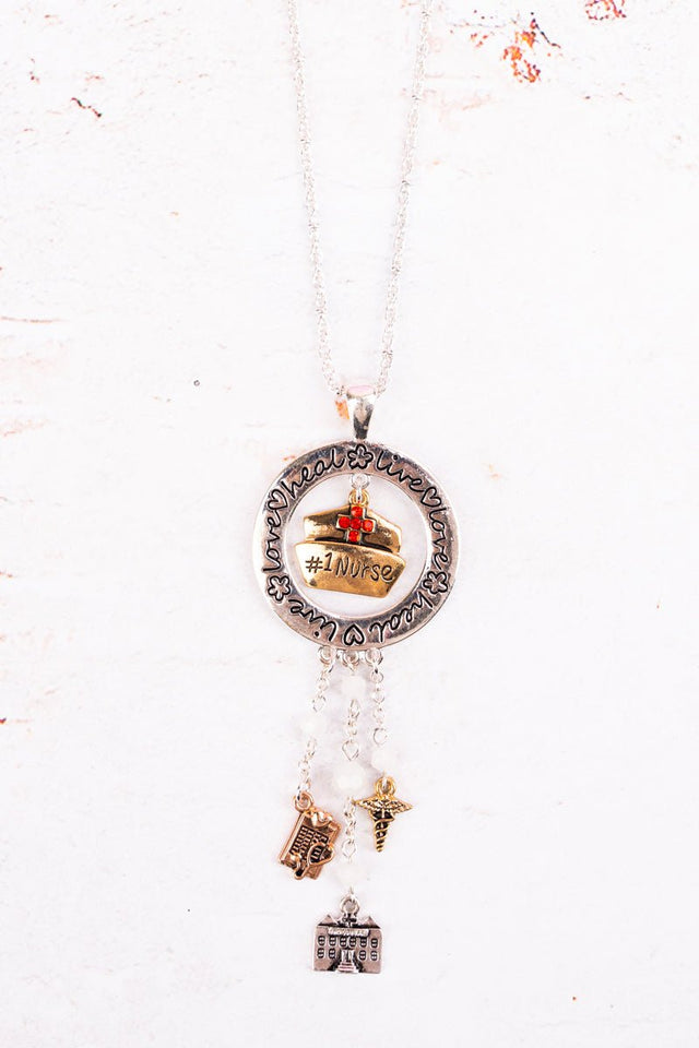 50% OFF! Tri-Tone Red Nurse Pendant Charm Necklace - Wholesale Accessory Market