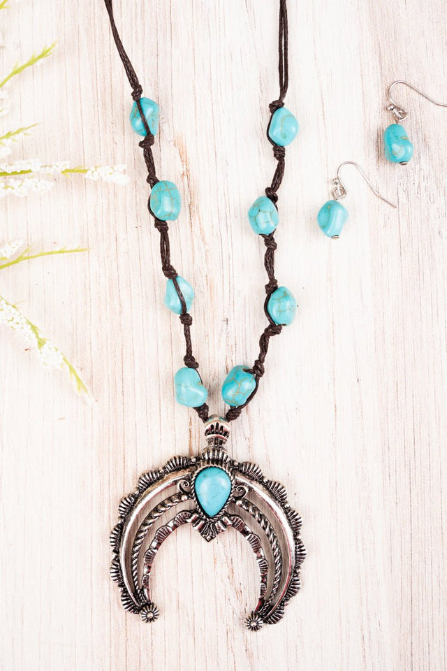 SALE! Ridgeland Naja Turquoise Cord Necklace and Earring Set - Wholesale Accessory Market