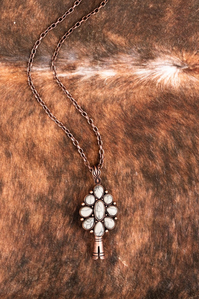 SALE! White Burnished Coppertone Single Squash Blossom Necklace - Wholesale Accessory Market