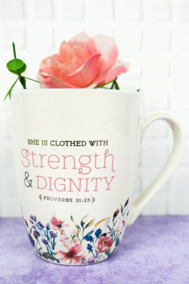 Strength & Dignity Purple Floral Mug - Wholesale Accessory Market