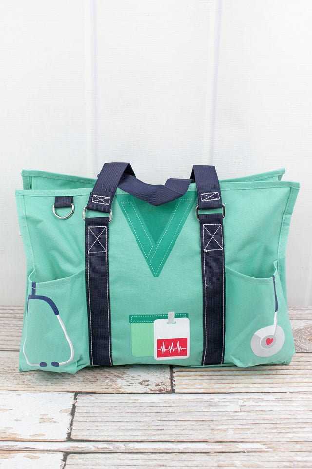 NGIL Scrub Life Mint Utility Tote with Navy Trim - Wholesale Accessory Market