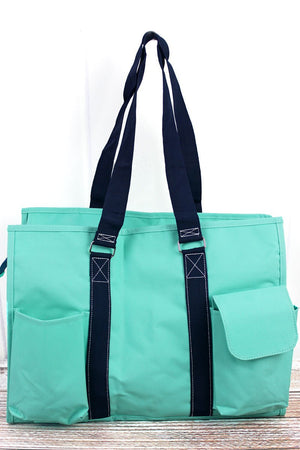 NGIL Scrub Life Mint with Navy Trim Large Organizer Tote - Wholesale Accessory Market