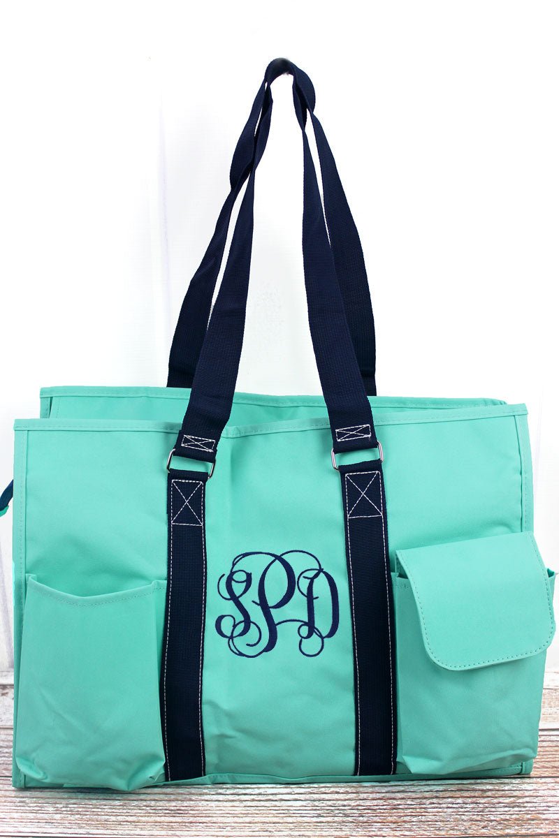 NGIL Scrub Life Mint with Navy Trim Large Organizer Tote - Wholesale Accessory Market