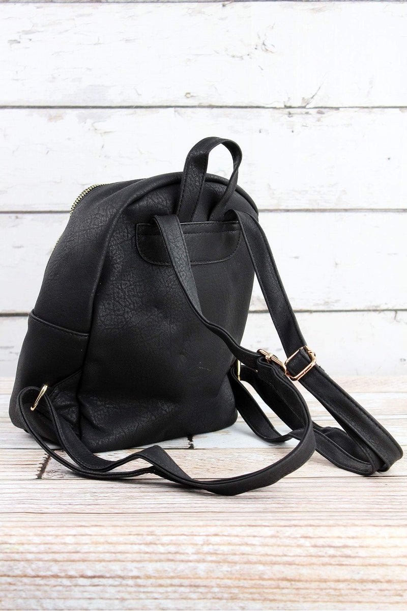 Small black faux leather backpack on sale