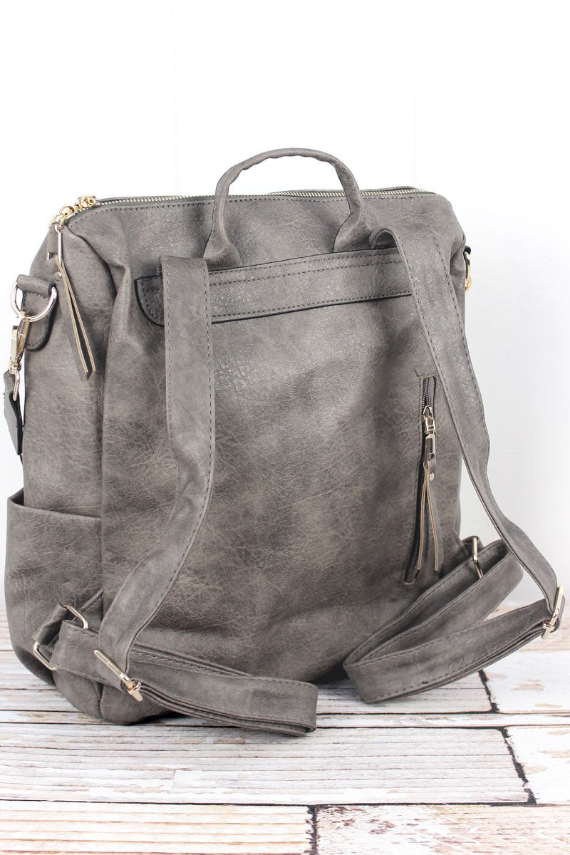 Taupe Gray Faux Leather Backpack Tote