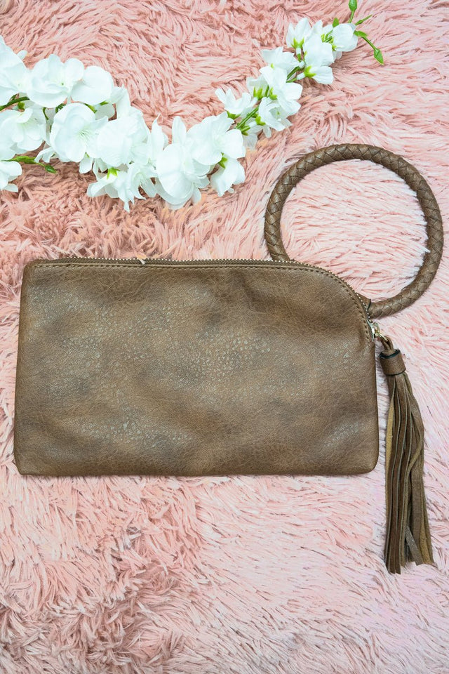 NGIL Brown Faux Leather Bangle Clutch - Wholesale Accessory Market