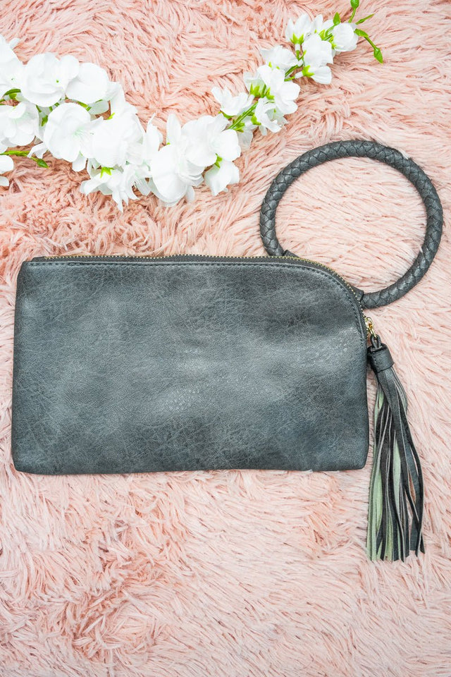 NGIL Dark Gray Faux Leather Bangle Clutch - Wholesale Accessory Market