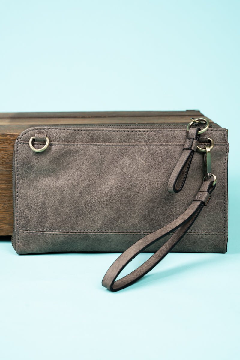 NGIL Taupe Gray Faux Leather Cassi Clutch - Wholesale Accessory Market